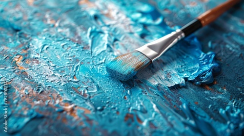 Dive into the world of creativity with this artistic 3D mockup featuring a paintbrush resting on a canvas-inspired background, 
