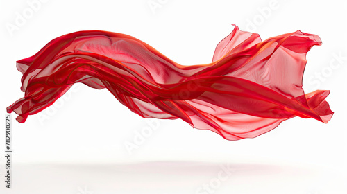 Red cloth material flying in the wind. Isolated on white background. 