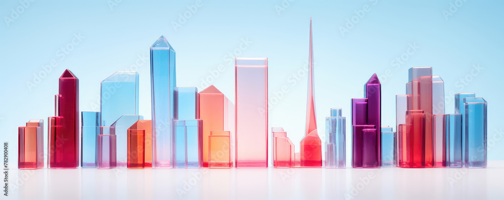 Colorful Glass Skyscraper Silhouettes Against Sky