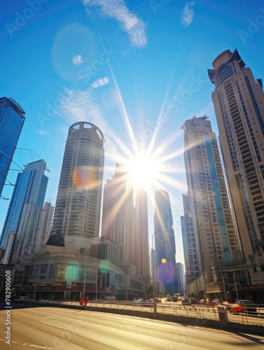 Sunlight Flaring over Modern City Towers