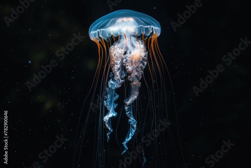 A jellyfish with tentacles that look like strings of neon lights