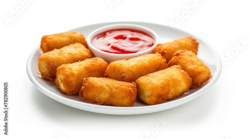 Closeup Image of Crunchy Bread Spring Roll with Red Sauce Served on Plate, Ready to be Eaten and Enjoyed.
