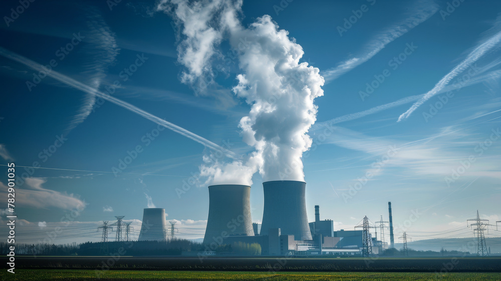 Obraz premium Industrial Power Plant Against Blue Sky