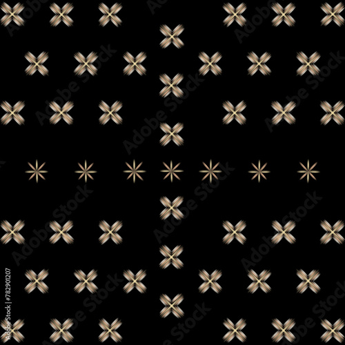 Metallic shiny colors gold silver bronze weaving style pattern.Handmade artwork metal line abstract seamless geometric design.Digital art illustration graphic resources .Black background 
