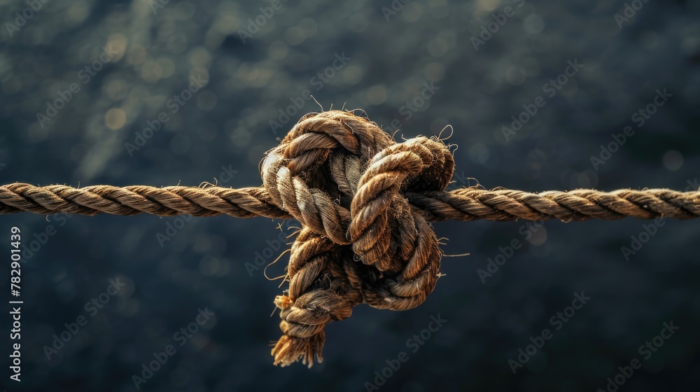 Rope with knot on dark background. The concept of strength, support and emotional connection. Rope with knot on dark background. The concept of strength, support and emotional connection.