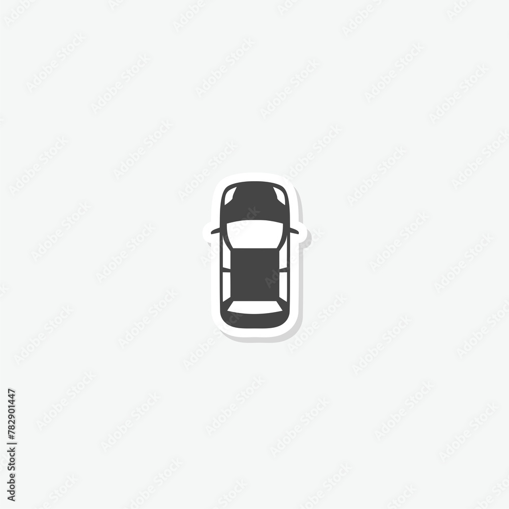 Top view driving car icon sticker isolated on gray background Top view driving car icon sticker isolated on gray background