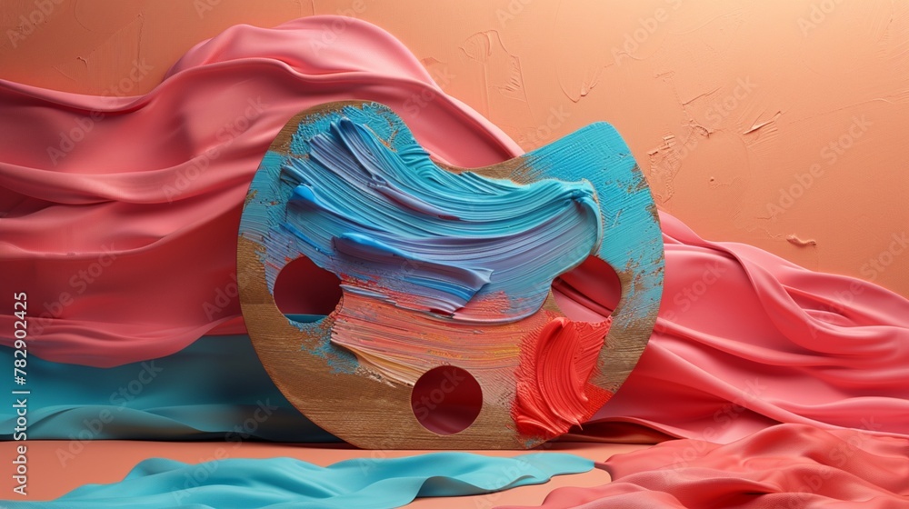 Unleash your creativity with this dynamic 3D mockup featuring an artist's palette positioned on a canvas-inspired background, Unleash your creativity with this dynamic 3D mockup featuring an artist's palette positioned on a canvas-inspired background,