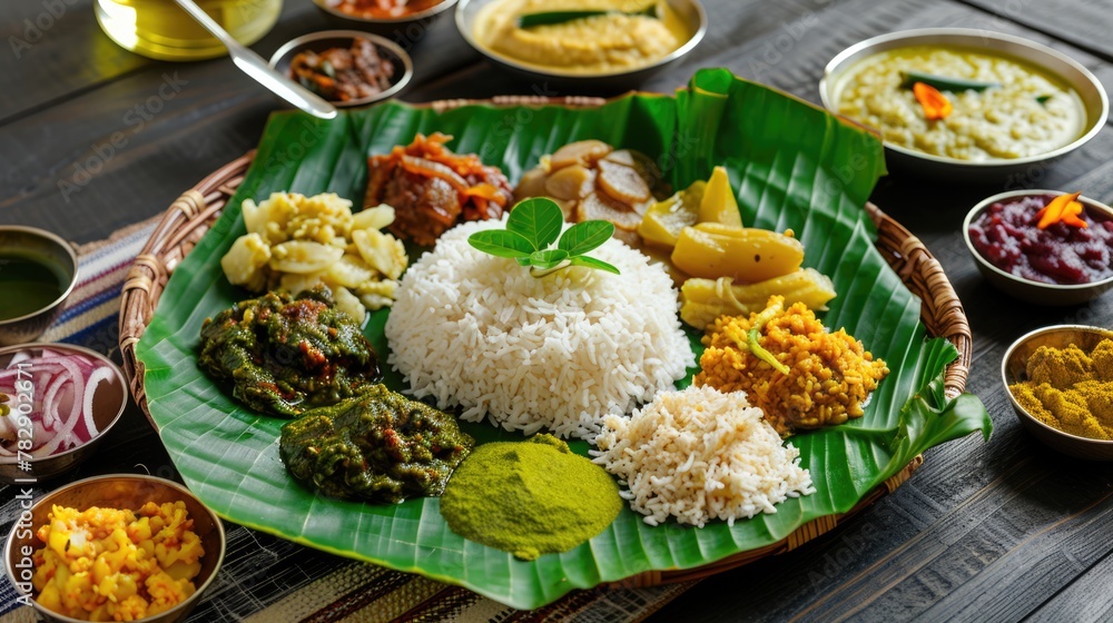 Thai Foods Served on Banana Leaf, Freshly Prepared and Inviting on the Occasion of Cultural Festival.