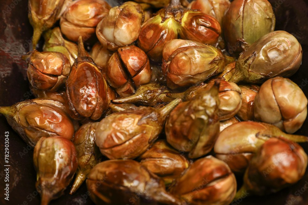 Fried spicy Brinjal or Eggplant in a pot
Fried spicy Brinjal or Eggplant in a pot
