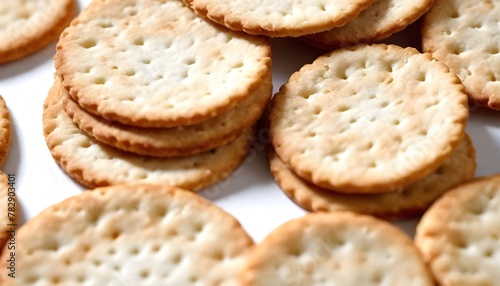 Delicious crispy round crackers isolated on white, concept of making homemade cookies 