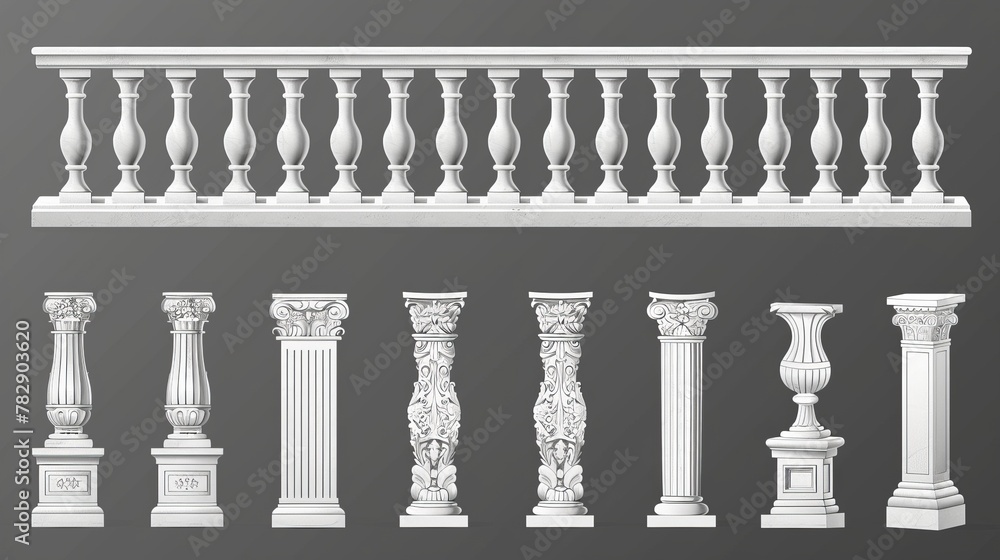 This white marble balustrade is designed in a classic roman style for balconies, porches, and gardens.