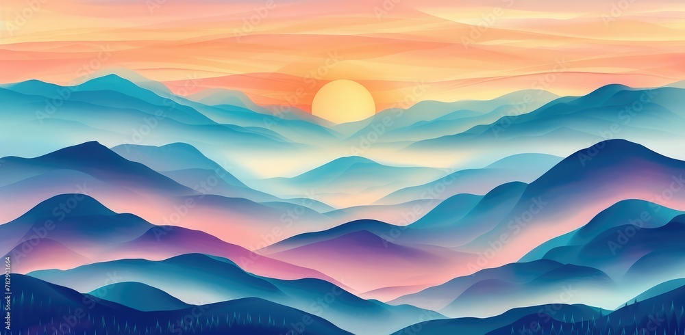 Tranquil Sunset Hues Over Layered Mountain Peaks