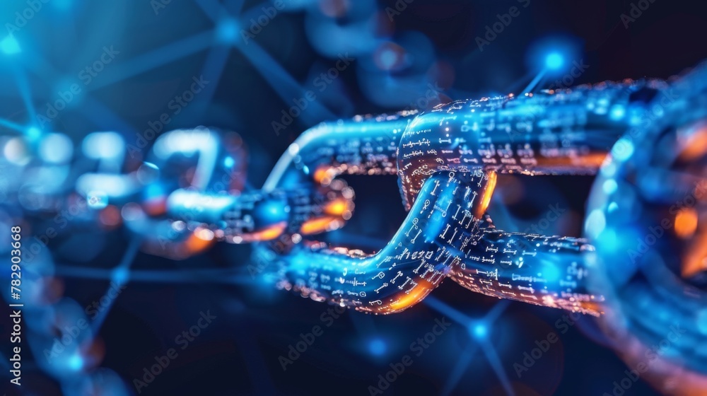 Close Up of Chain With Blue Lights Close Up of Chain With Blue Lights