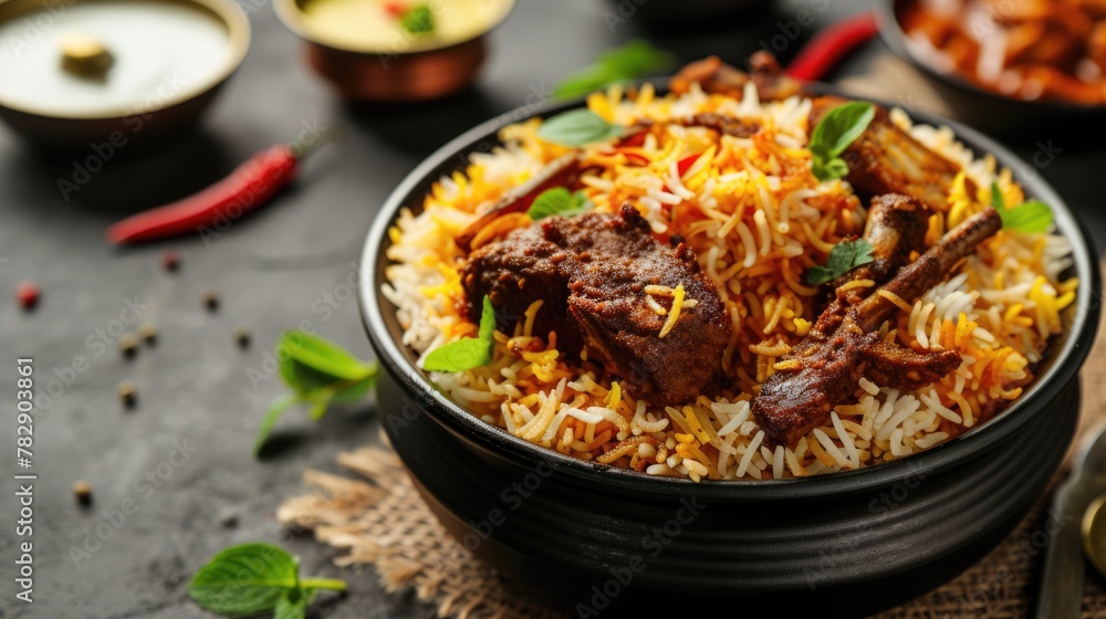 Appetizing Non Veg Biryani Dish Served in Bowl, Inviting the Viewer to Enjoy a Serving of this Delectable Dish.