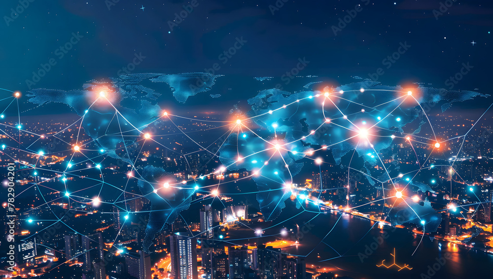 Fototapeta premium Global Connectivity Map: A Futuristic View of Urban Trade
