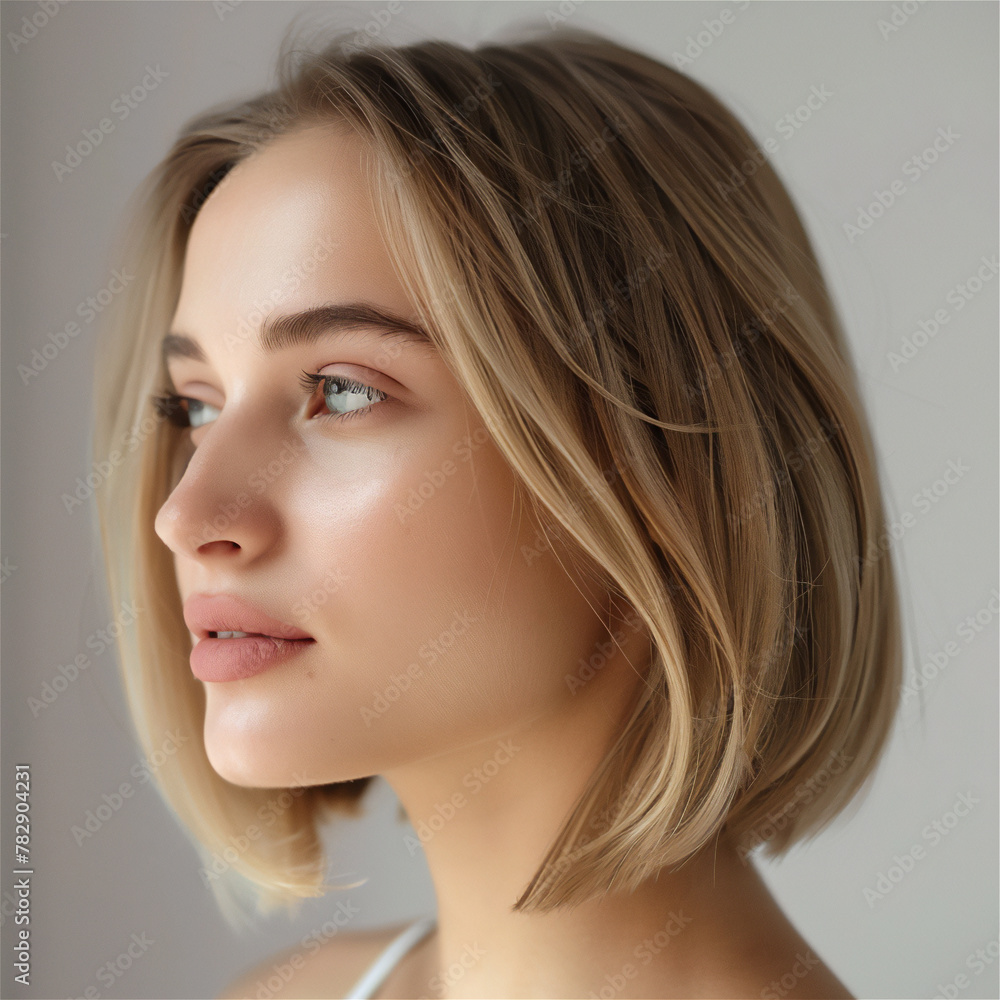 Naklejka premium Women's Short Blonde Balayage Hair Dye Style