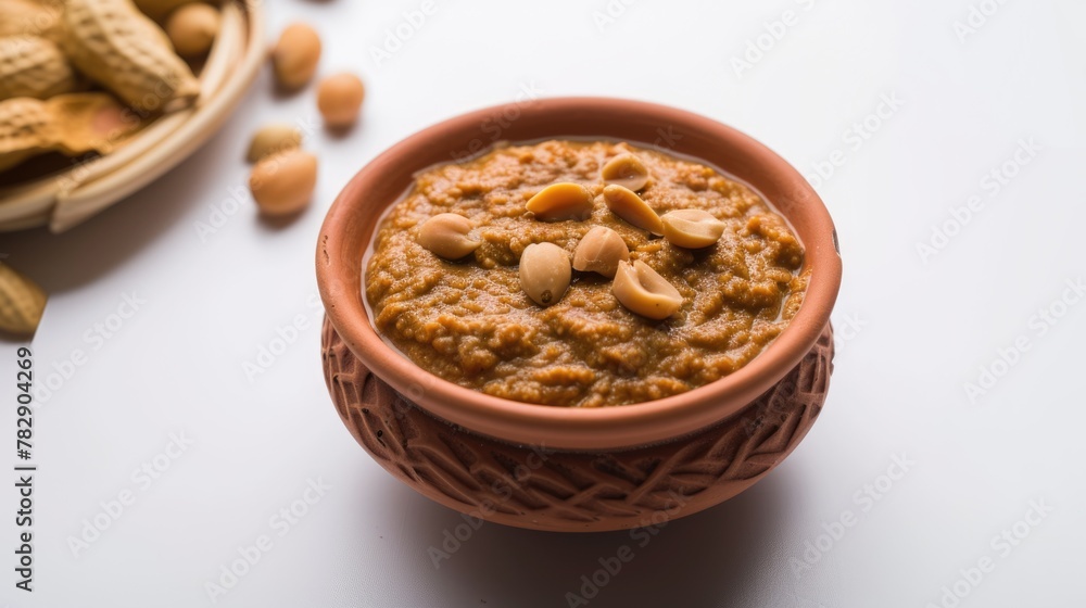 Delicious Sweet Pongal (Sakkarai Pongal) Dish in Bowl with Peanuts on White Background, Ready to be Eaten and Enjoyed. Delicious Sweet Pongal (Sakkarai Pongal) Dish in Bowl with Peanuts on White Background, Ready to be Eaten and Enjoyed.