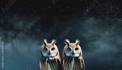 A pair of expressive owl eyes, detailed against the backdrop of a night sky