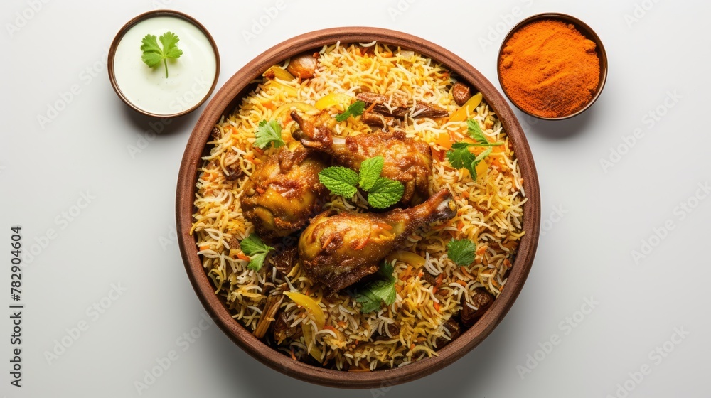 Top View of Appetizing Non Veg Biryani Recipe - Appetizing Non Veg Biryani Dish Served in Bowl, Inviting the Viewer to Enjoy a Serving of this Delectable Dish.