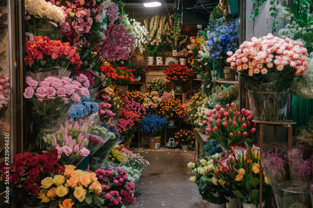Fototapeta premium A shop selling beautiful colorful flowers