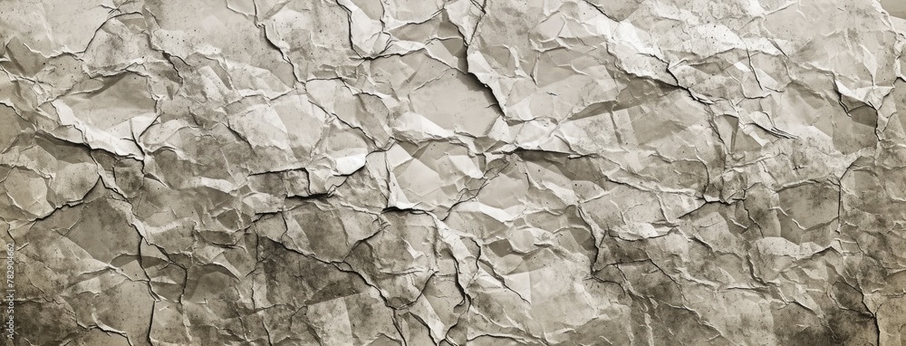 Fototapeta premium Panoramic View of Crumpled Brown Paper Texture