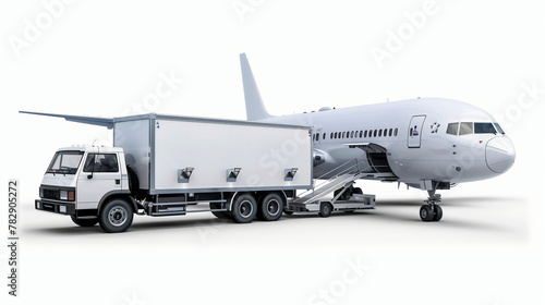 food catering stationery truck transfering food to the airplane with on realistic cinematic photo of airport