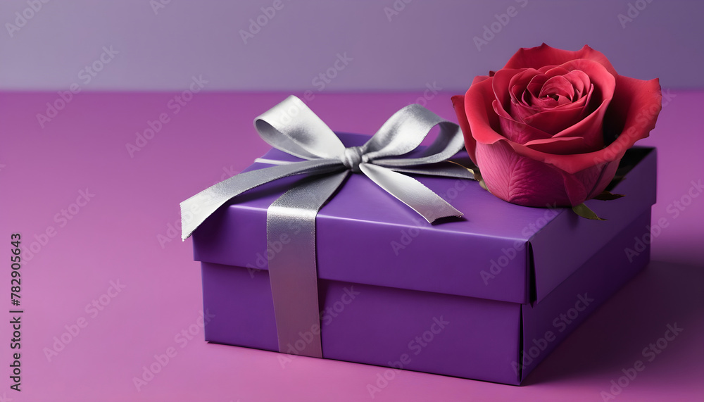 Gift box for valentines day with a bright purple background 1