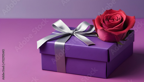 Gift box for valentines day with a bright purple background 1