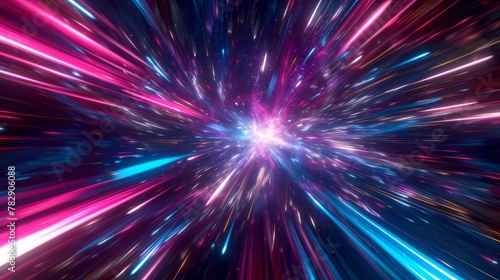 Light speed, hyperspace, space warp background. colorful streaks of light gathering towards the event horizon.