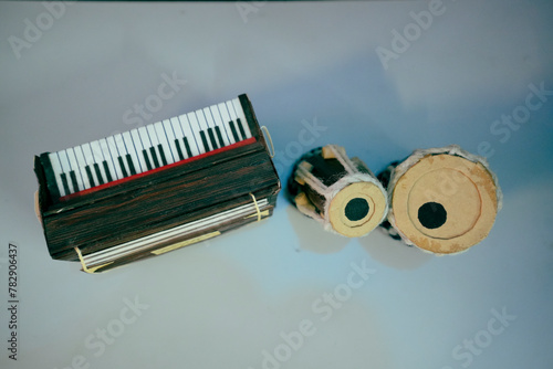 Table and harmonium top view photo