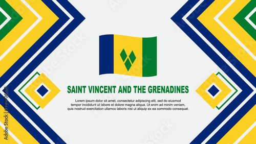 Saint Vincent And The Grenadines Flag Abstract Background Design Template. Saint Vincent And The Grenadines Independence Day Banner Wallpaper Vector Illustration. Design