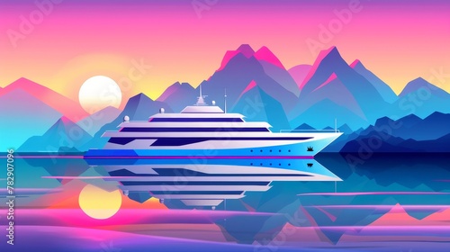 Sunset on a cruise ship with mountains in the background photo