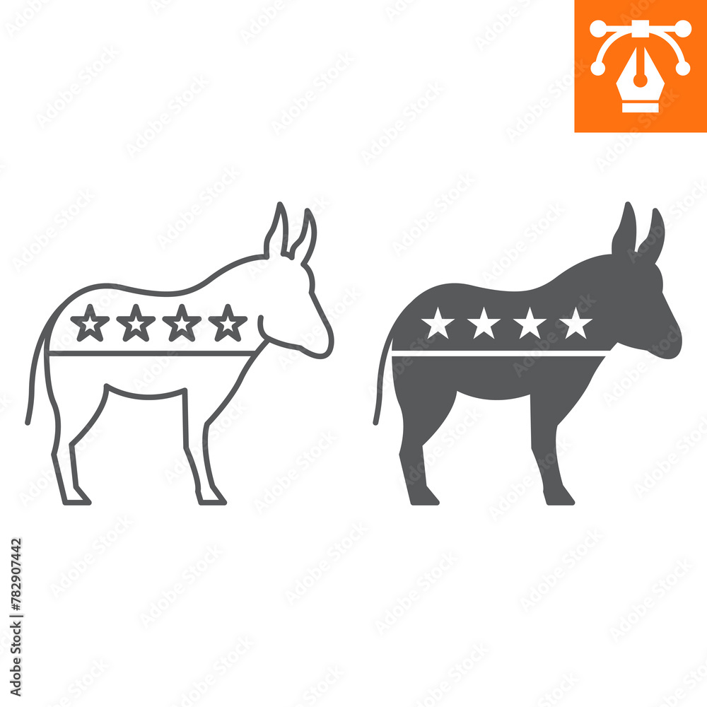 Democratic donkey line and solid icon, outline style icon for web site or mobile app, election and politics, democratic donkey vector icon, simple vector illustration, vector graphics.