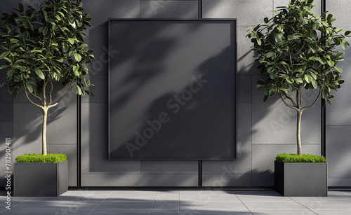 Black square signboard mockup in outside for logo design