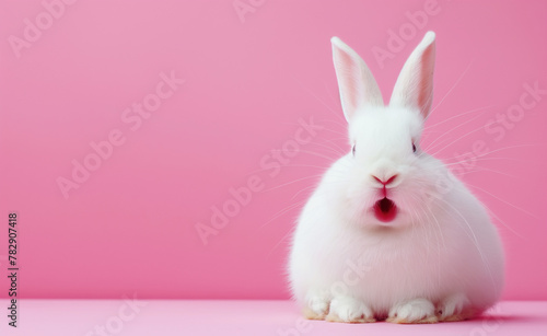 Cute animal pet rabbit or bunny white color smiling and laughing