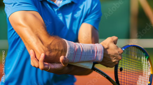 Tennis elbow. A tennis player suffered a hand injury during a game.