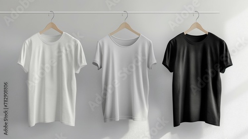 Women's T-shirt mockup, white, gray, and black T-shirt set mockup