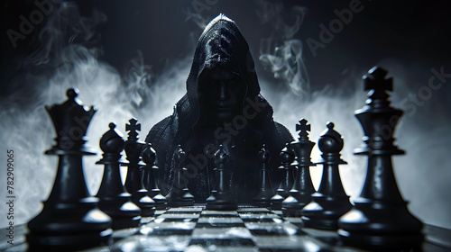 Midnight Chess Confrontation Players Battle Under the Cloak of Darkness in a Cerebral Game of Tactics and Maneuvering photo
