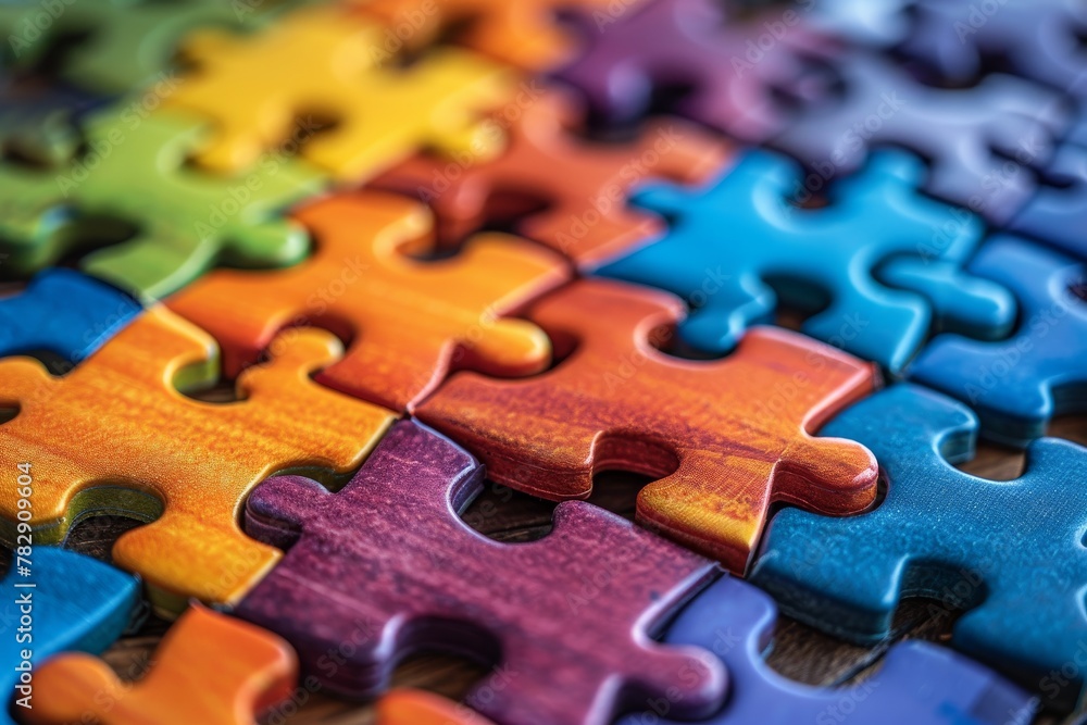 A macro photo showing a partially completed jigsaw puzzle illustrating progress A macro photo showing a partially completed jigsaw puzzle illustrating progress