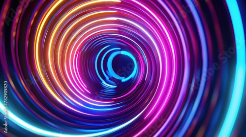  Multi-colored light glowing neon lines circle background