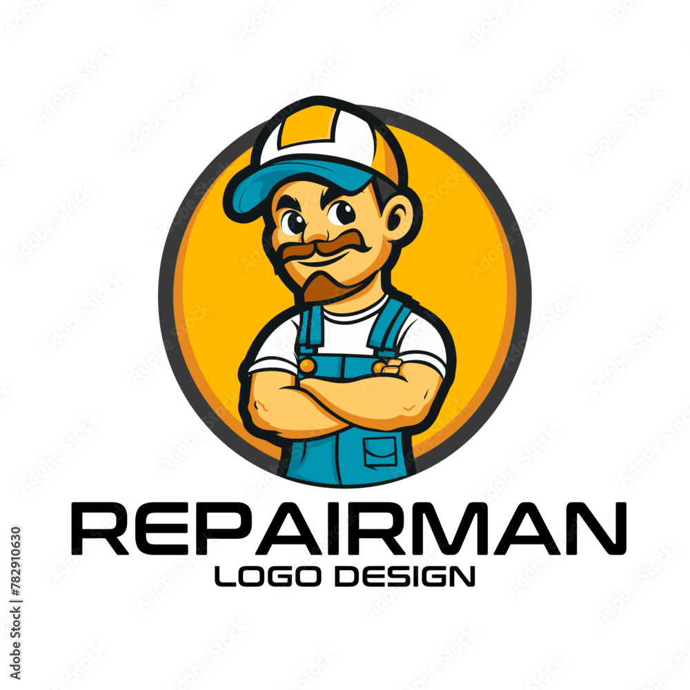 Repairman Cartoon Vector Logo Design Repairman Cartoon Vector Logo Design