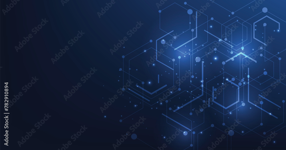 Technology hexagon diagram concept. High-tech hexagon geometric connection system.Vector abstract technology on a dark blue background. Technology hexagon diagram concept. High-tech hexagon geometric connection system.Vector abstract technology on a dark blue background.