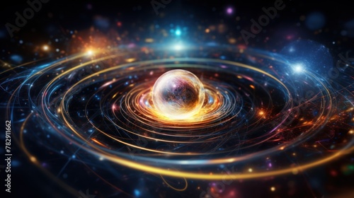 Background concept Quantum Mechanics, formula, curvature of spacetime in a gravitational field, photo