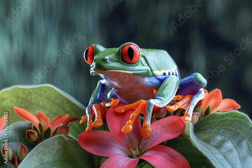 Macro photograph of a Red-eyed tree frog. Generative AI. Beautiful simple AI generated image in 4K, unique.