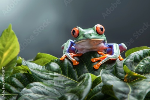 Tree frog on a branch, in excited style. Beautiful simple AI generated image in 4K, unique.