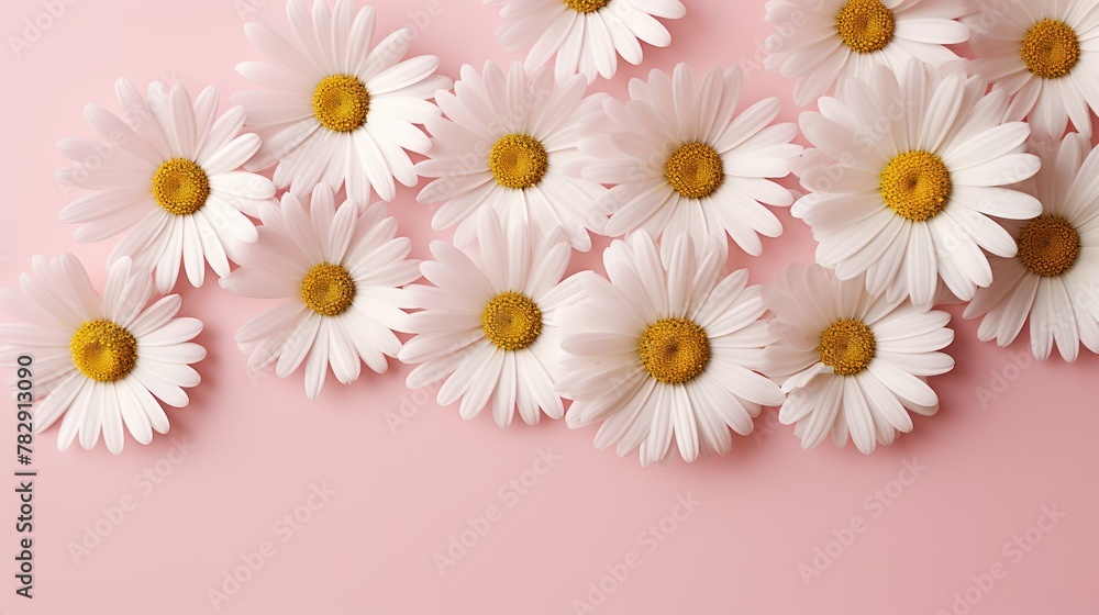 Top-down view. White daisy chamomile flowers Top-down view. White daisy chamomile flowers