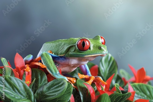 a green frog on a leaf. Beautiful simple AI generated image in 4K  unique.