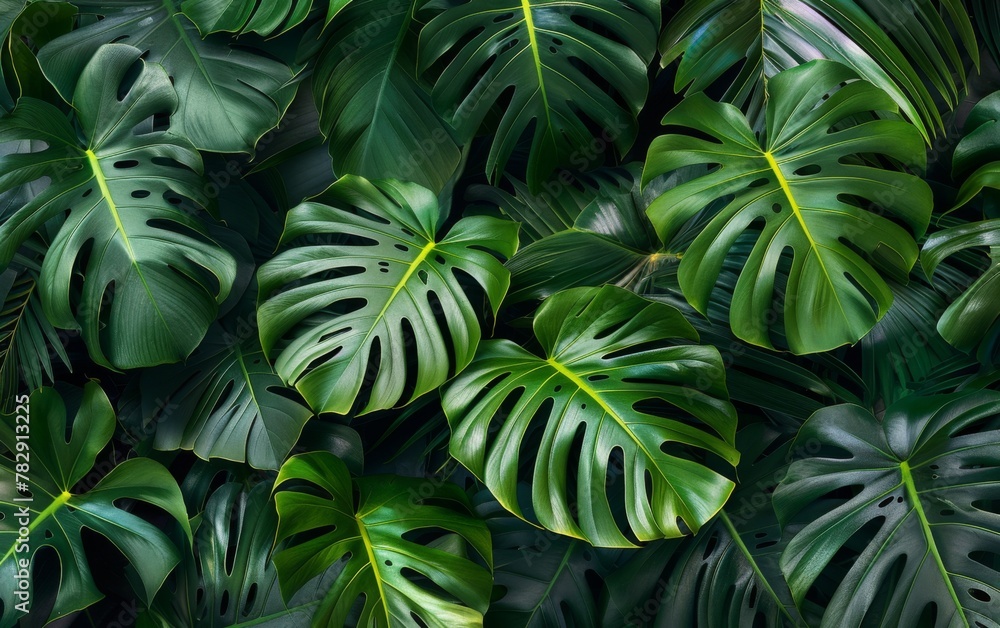 A green leaf of a monstera plant A green leaf of a monstera plant