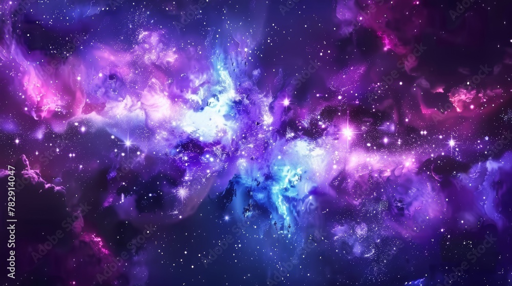 A realistic background with nebulae and stars. A colorful purple and blue cosmos with stardust and the milky way.