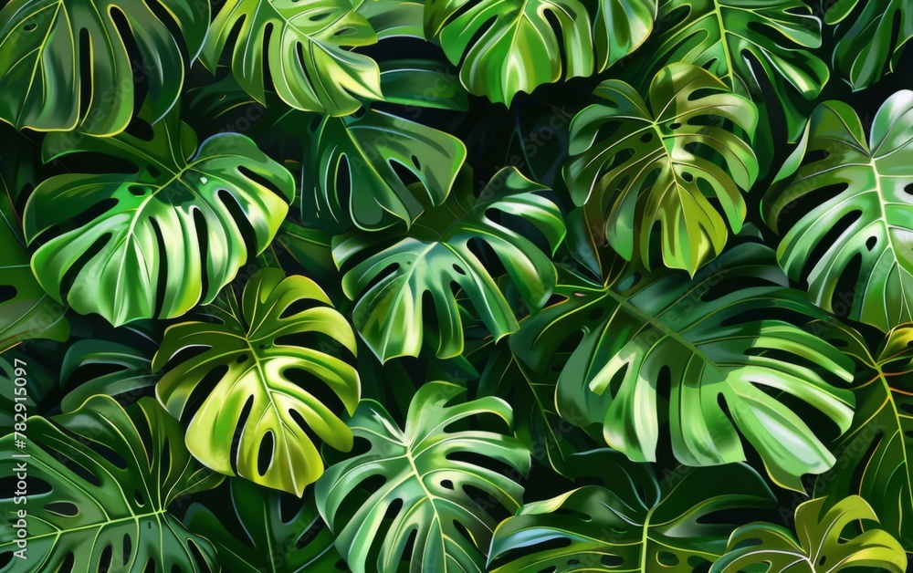 A green leaf of a monstera plant A green leaf of a monstera plant